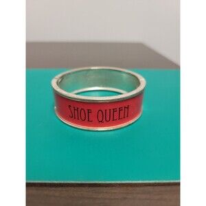 Silver Tone Reddish Orange Shoe Queen Enamel Clamper Bracelet Spring Clasp